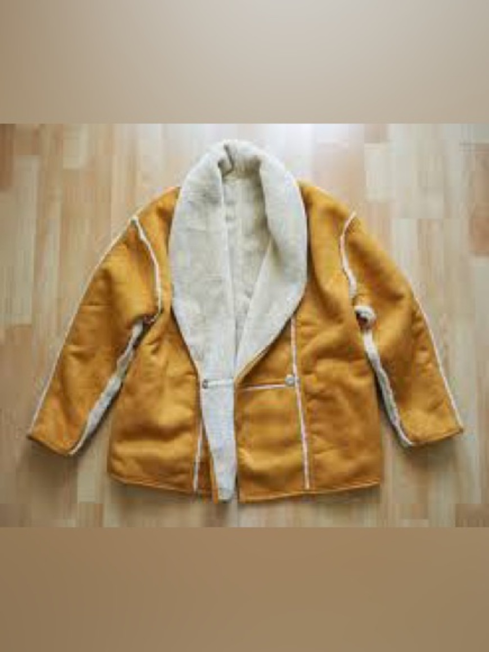 ASOS Cream Teddy Jacket with Mustard Shawl Collar